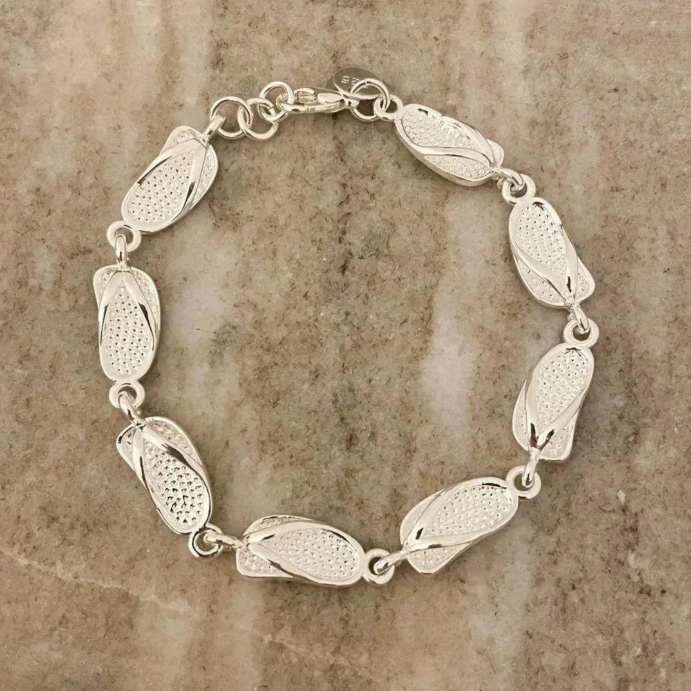 925 Sterling Silver Flip Flop Bracelet Shoe Bracelet Beach Vacation Bracelet
